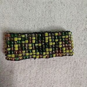 Yellow green beaded stretch wide bracelet